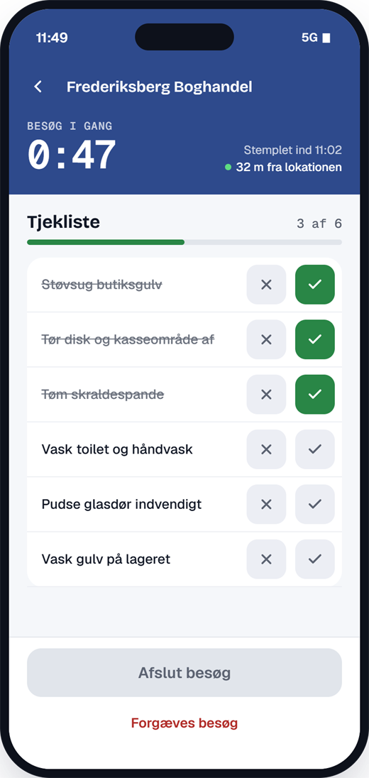 Et besøg med opgave og tjekliste.